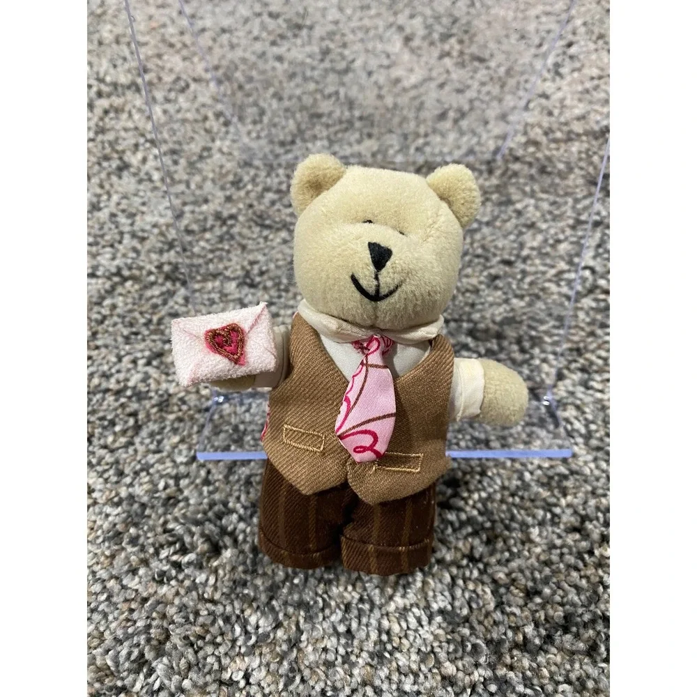 Starbucks Bearista‎ Bear 58th Edition Valentines Day Mini Plush Brown Vest Pink